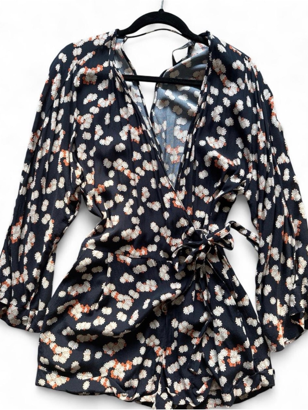 Zara Navy Wrap Tunic with Cream & Rust Floral Print